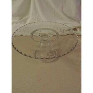 Vintage Clear Glass Scalloped Pedestal Cake Platter 10 1/2" x 5 1/2"